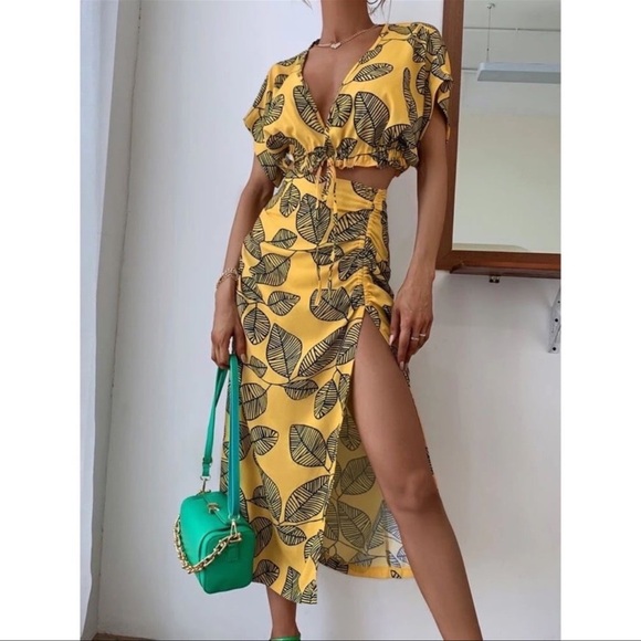 ZARA 2 PIECE LINEN CROPPED TOP AND RUCHED SKIRT - Picture 3 of 10